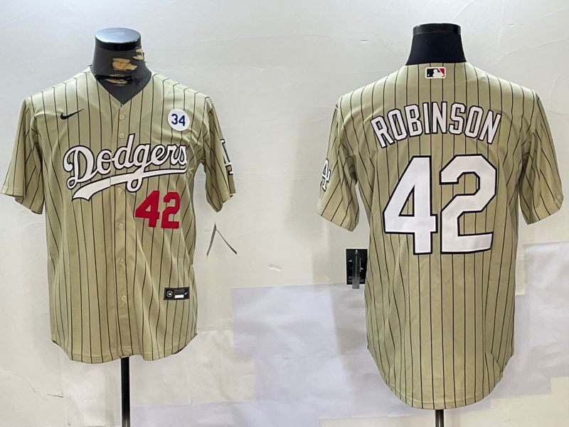 Men Los Angeles Dodgers 42 Robinson Green Stripe Game 2024 Nike MLB Jersey style 1